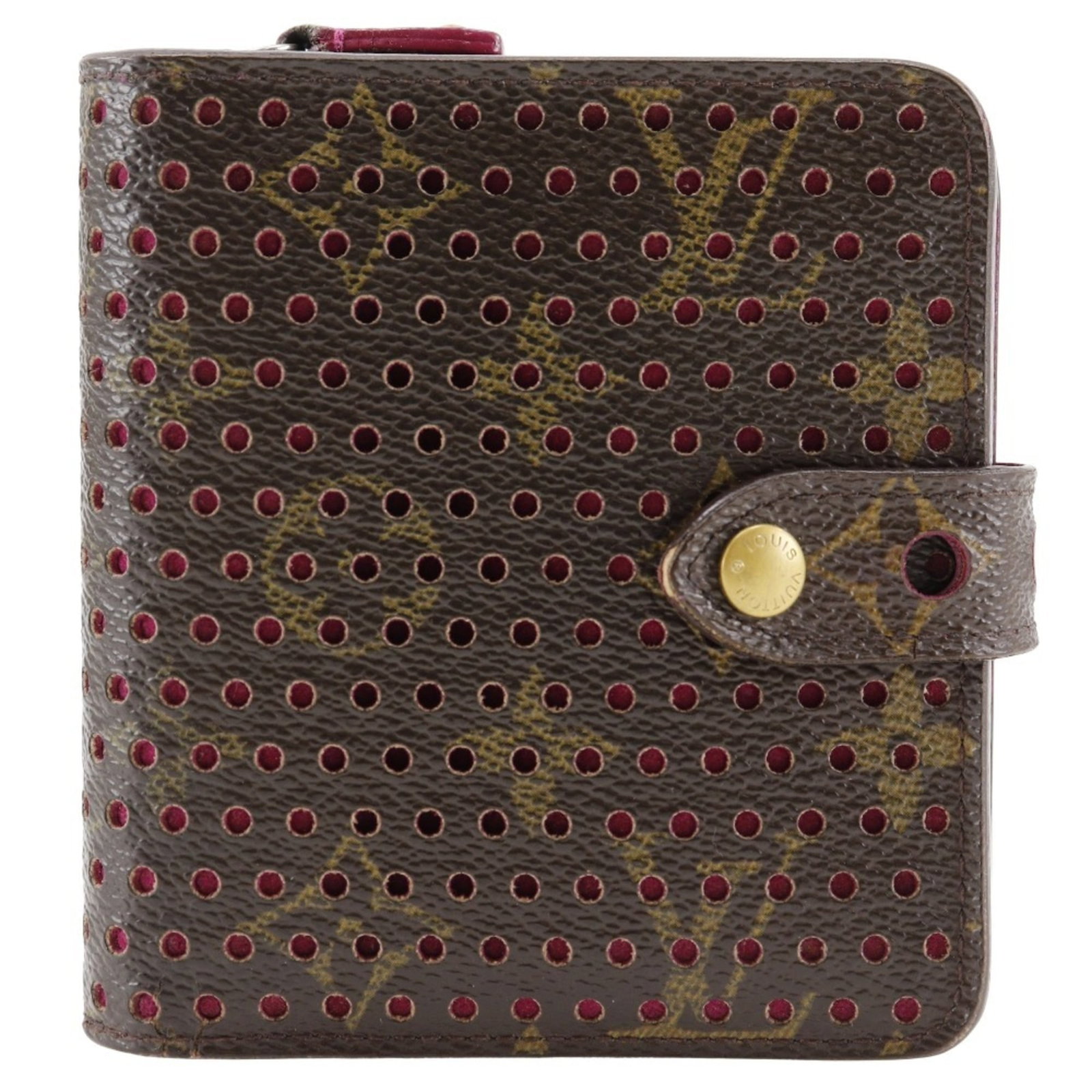 Louis Vuitton Wallet (Bi-Fold) Monogram: Louis Vuitton Wallet (Bi-Fold) Monogram Brown, Fuchsia, Monogram, and Pink Louis Vuitton Wallet (Bi-Fold) features the iconic monogram pattern. This used bi-fold wallet has traces of usage with
