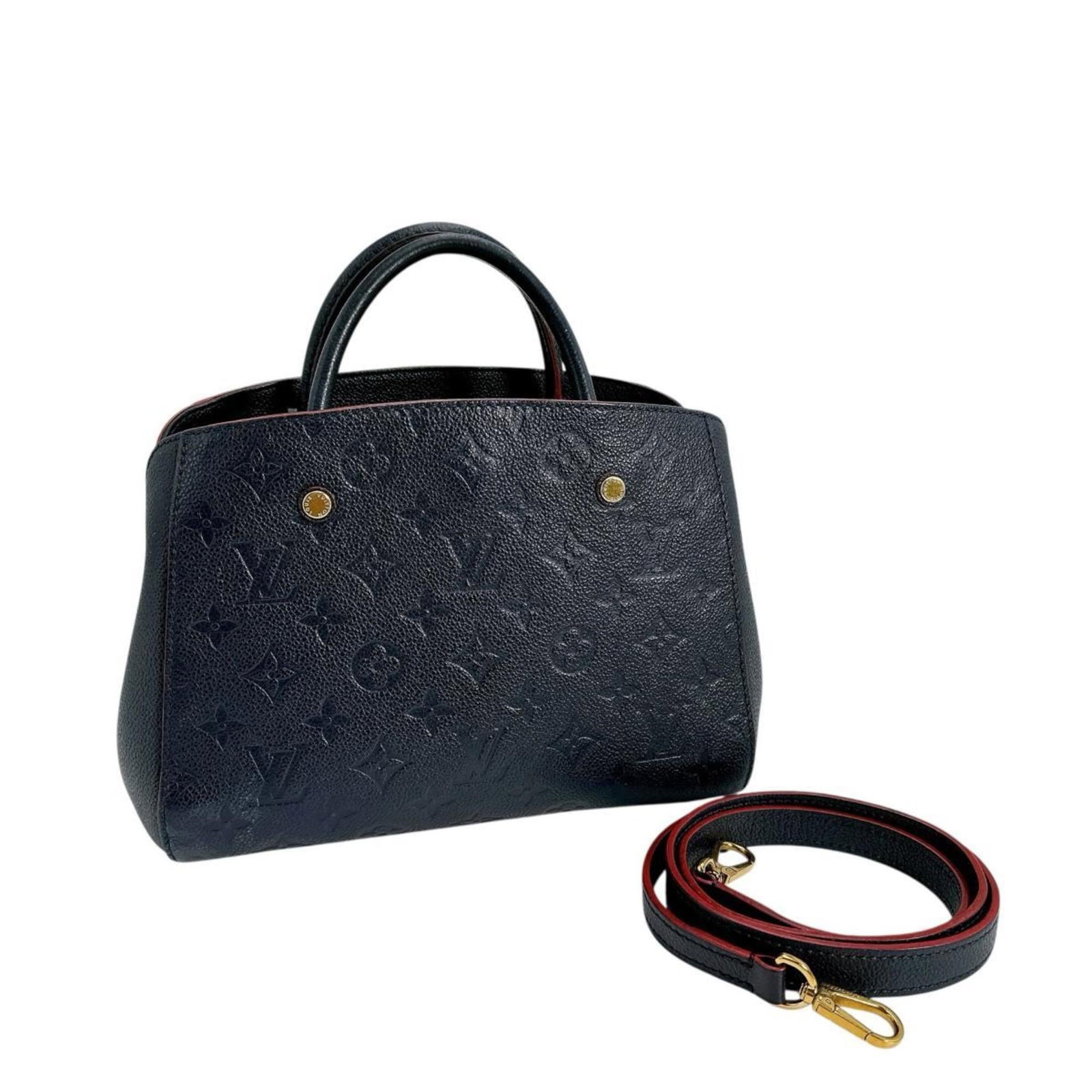 Shoulder Bag Monogram Louis Vuitton Empreinte: Shoulder Bag Monogram Louis Vuitton Empreinte Marine Rouge Monogram Empreinte shoulder bag from Louis Vuitton, featuring the iconic Empreinte pattern in a bold red hue. This used bag has noticeable tr