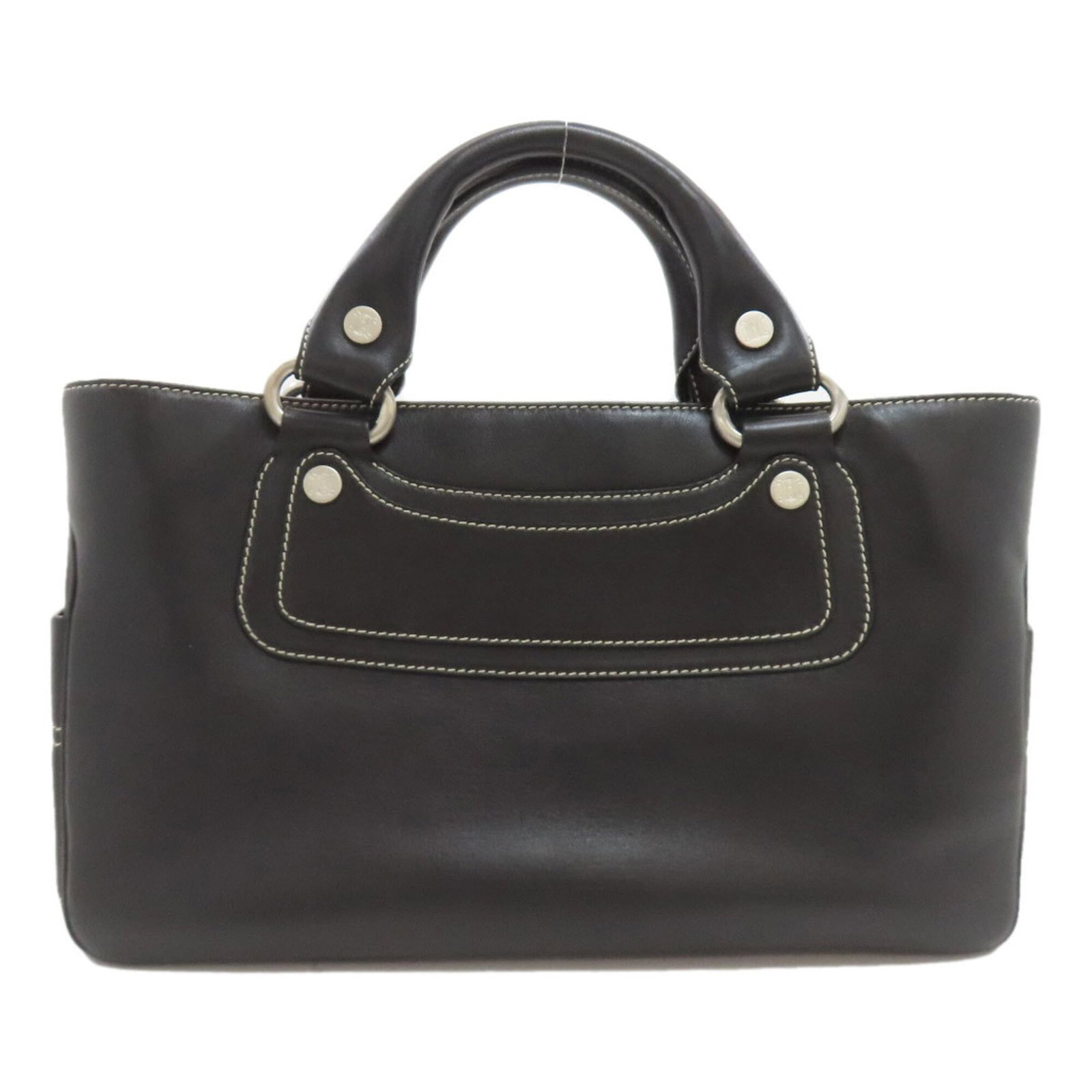 Handbag Leather Celine: Handbag Leather Celine This black leather Celine handbag features a classic design with a 20cm x 31cm x 13cm size. With its timeless style and durable leather material, it has been well-loved but rema