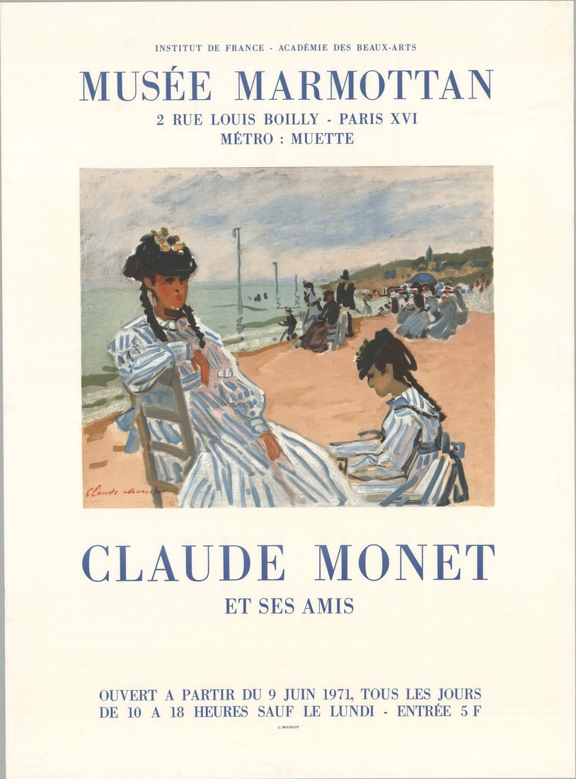 CLAUDE MONET On the Beach at Trouville 28.25" x 21" 1971 Impressionism (1 of 4)