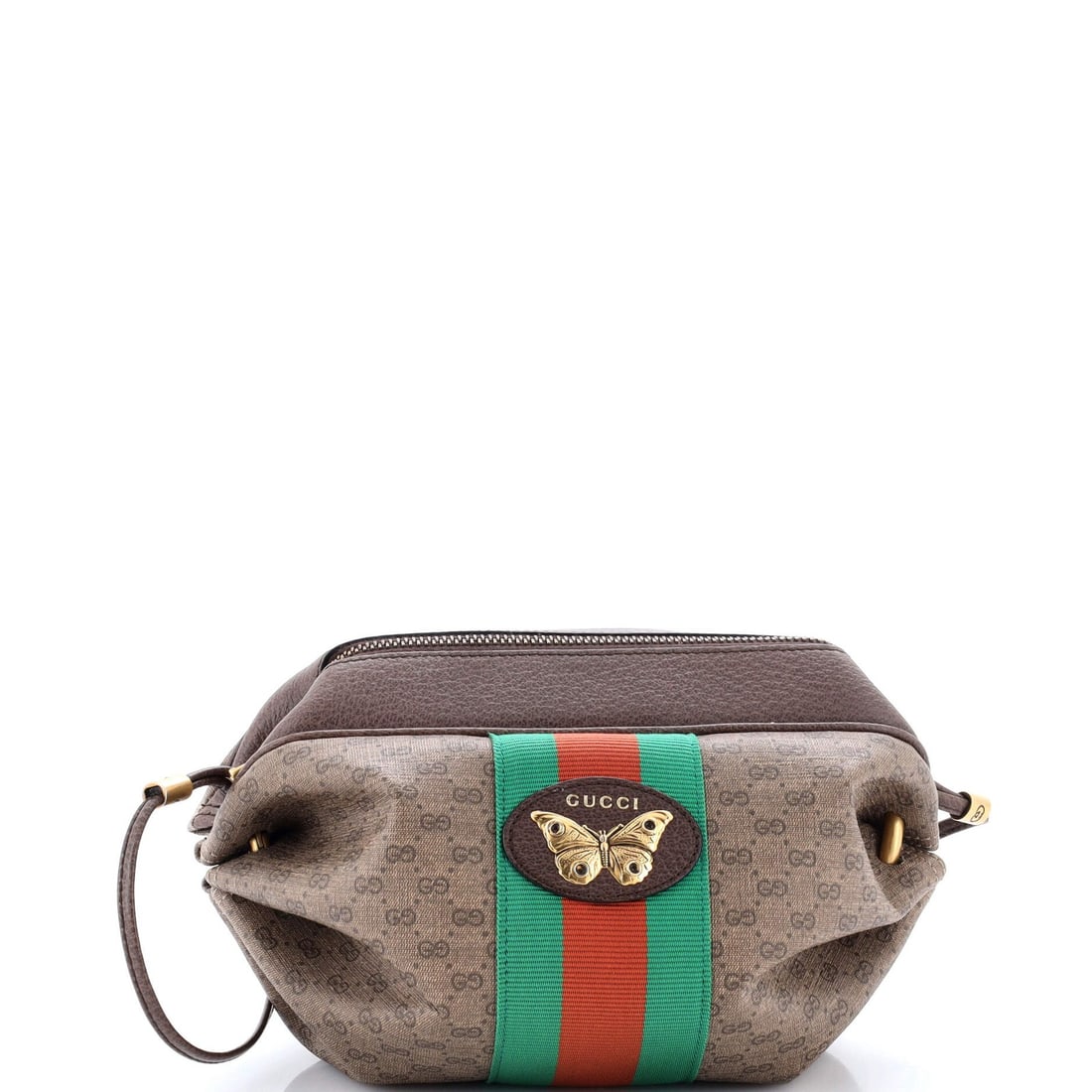 Gucci butterfly web coated canvas bag mini crossbody candy: Gucci butterfly web coated canvas bag mini crossbody candy The Gucci Web Butterfly Candy Crossbody Bag Mini in brown canvas coated exterior is a stylish and compact accessory. Measuring 5" high, 9"