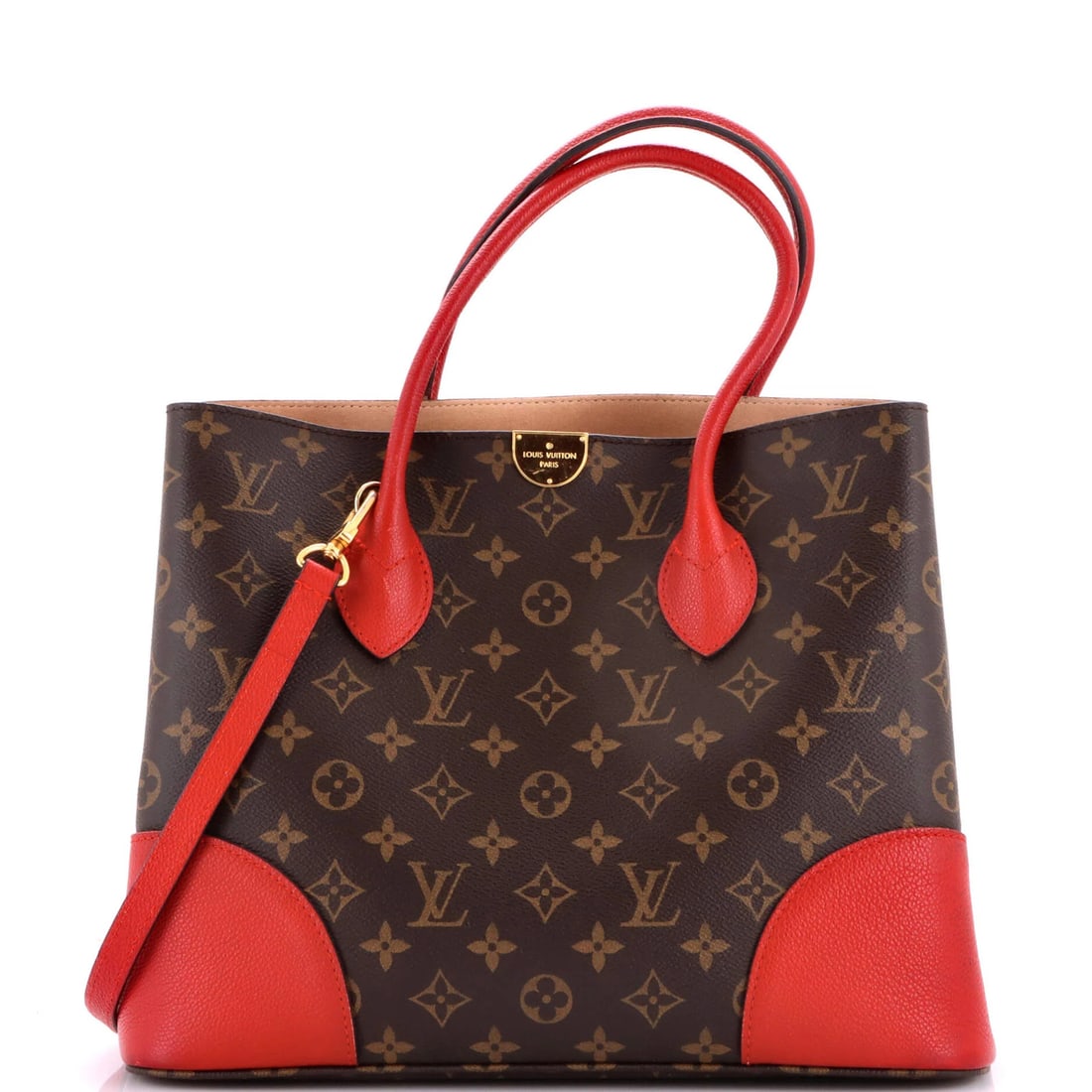 Louis Vuitton Flandrin Handbag Monogram Canvas Leather: Louis Vuitton Flandrin Handbag Monogram Canvas Leather The Louis Vuitton Flandrin Handbag in bold red exterior canvas coated leather stands out with its striking color and classic design. Measuring