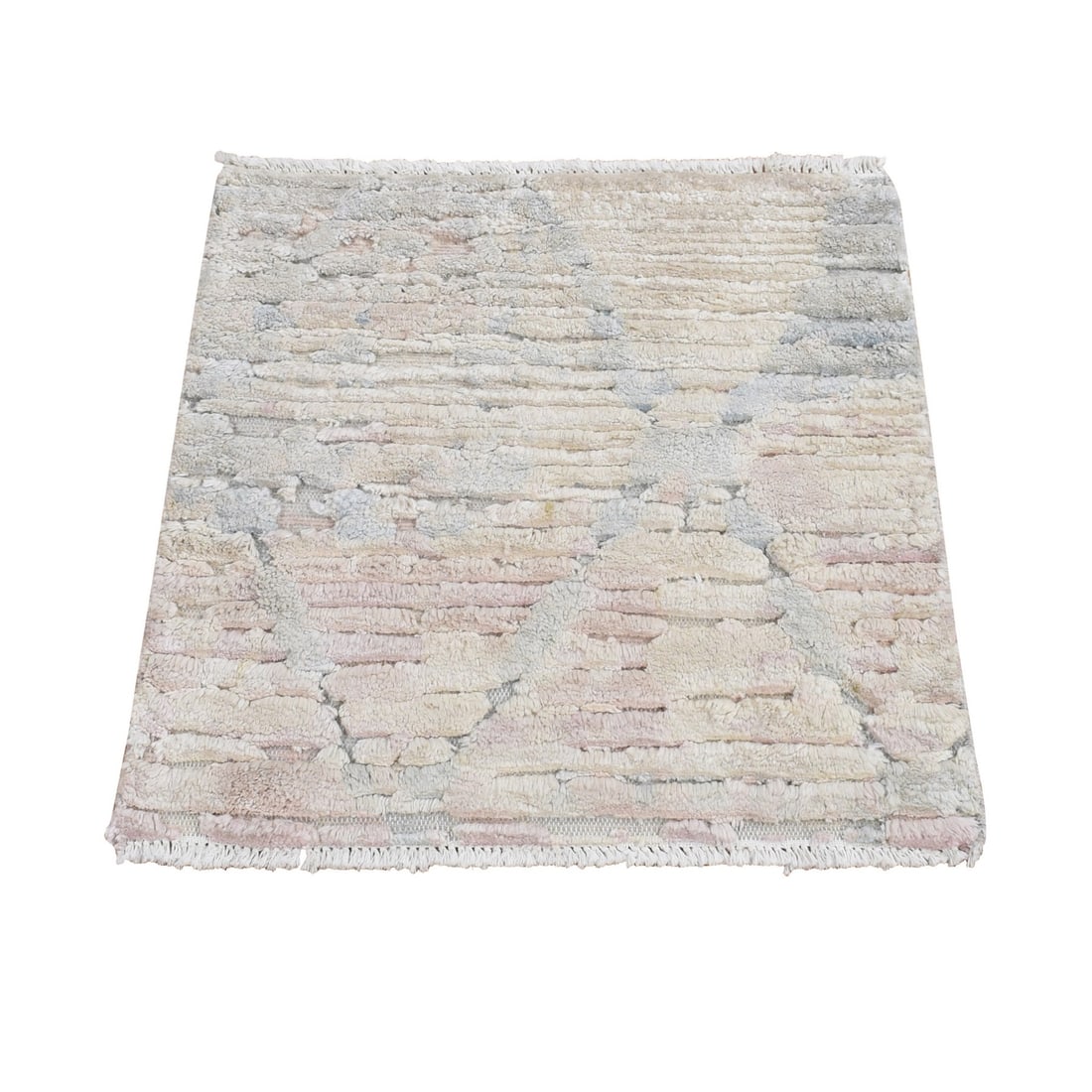 Luxurious ivory silk plush rug square hand knotted wool sample (1 of 6)