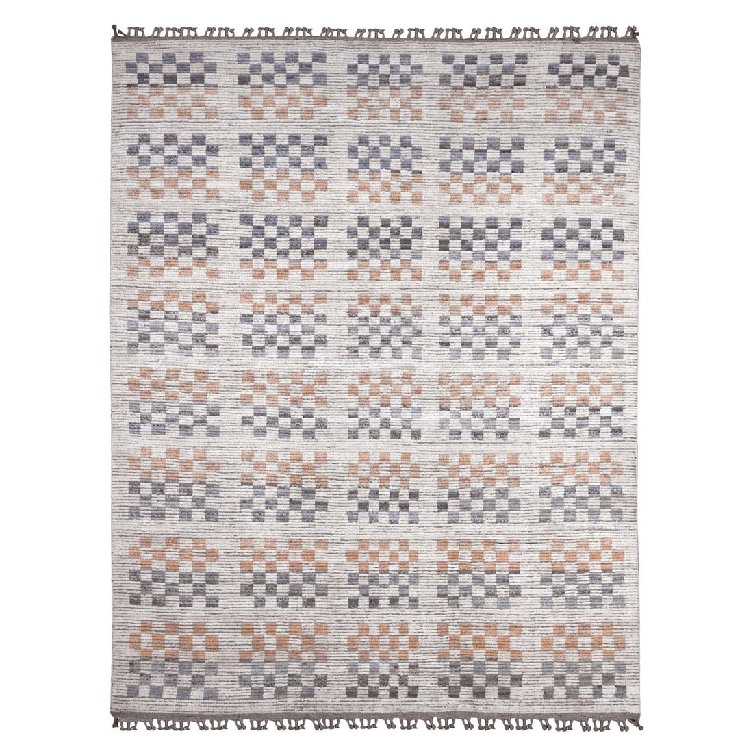 8'1"x10'5" White Moroccan Weave with Box Design Hand Knotted All Wool Rug: 8'1"x10'5" White Moroccan Weave with Box Design Hand Knotted All Wool Rug This stunning Moroccan weave rug boasts an intricate box design, expertly hand knotted from all wool for a rich, textured