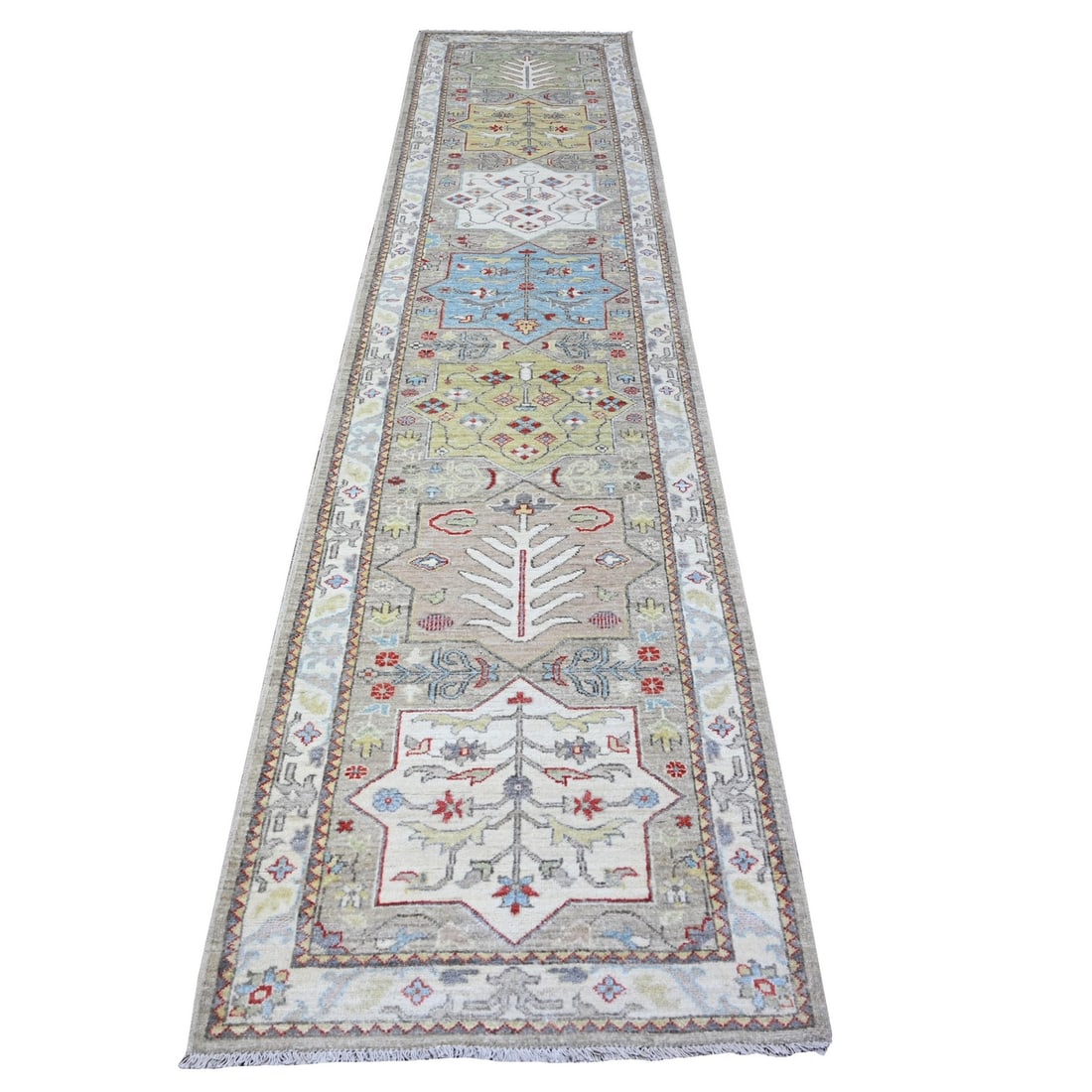 2'8"x12'1" Gray Fine Aryana Caucasian Ashtafa Hand Knotted Oriental Rug: 2'8"x12'1" Gray Fine Aryana Caucasian Ashtafa Hand Knotted Oriental Rug The 2'8"x12'1" Gray Fine Aryana Caucasian Ashtafa Hand Knotted Oriental Rug boasts an impressive size and intricate design,