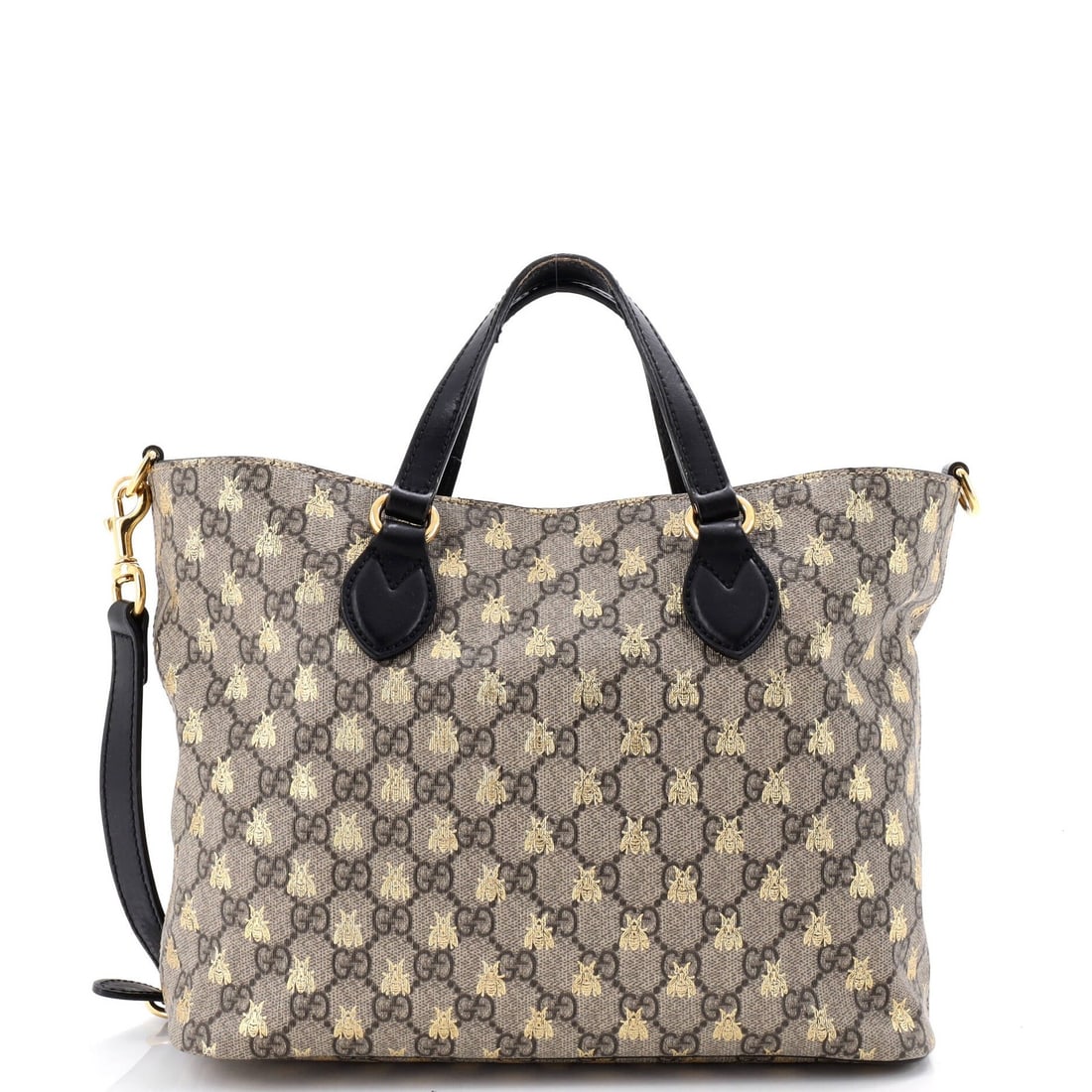 Convertible soft tote with printed GG coated canvas: Convertible soft tote with printed GG coated canvas Small Convertible Soft Tote with Printed GG Coated Canvas. This Gucci tote features a printed GG coated canvas exterior in brown, with a neutral