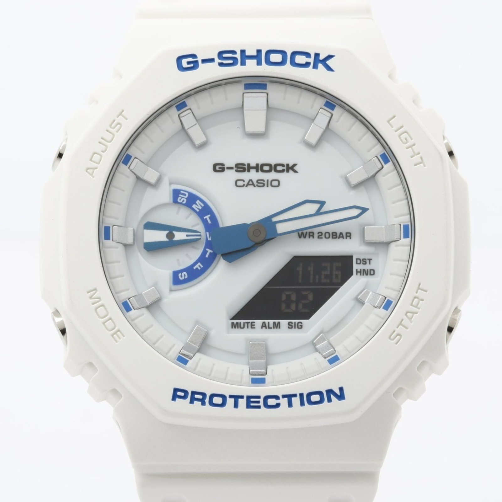 Casio Wristwatch: Casio Wristwatch Carbon case, white dial, and sleek design make this Casio wristwatch stand out. With its 45.4mm diameter and adjustable strap, it's designed to fit a variety of wrists. This opened,
