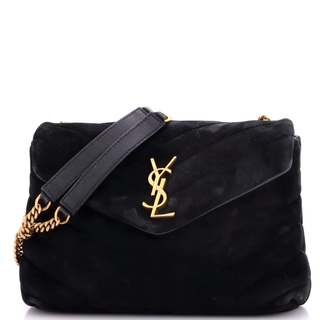 Matelasse Chevron Suede Small Saint Laurent Loulou Shoulder Bag: Matelasse Chevron Suede Small Saint Laurent Loulou Shoulder Bag Small Saint Laurent Loulou Shoulder Bag in Matelasse Chevron Suede. This black, small-sized shoulder bag features suede exterior with
