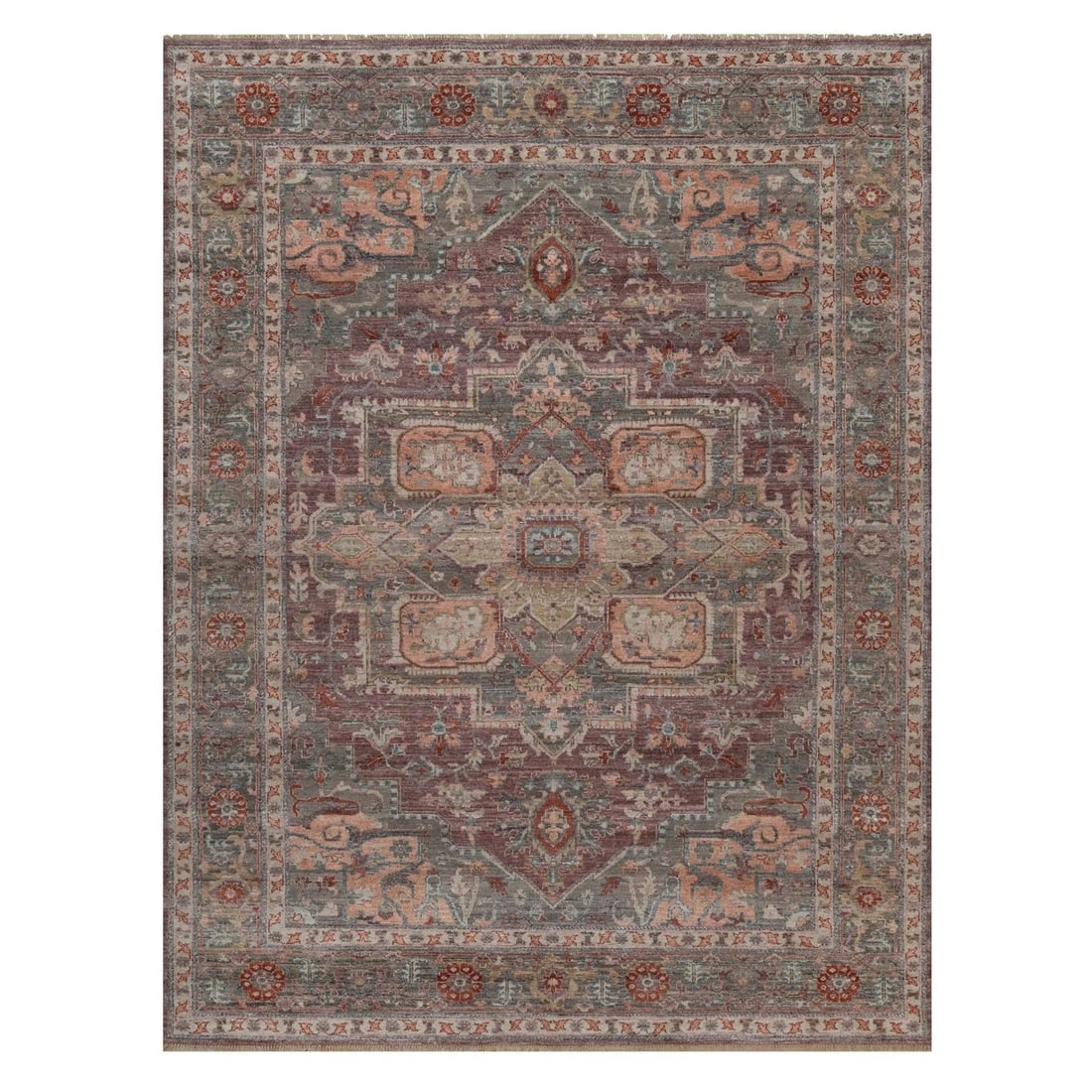 9'x11'8" Wine Red Heris Revival Vegetable Dyes Hand Knotted Soft Wool Rug: 9'x11'8" Wine Red Heris Revival Vegetable Dyes Hand Knotted Soft Wool Rug Soft and vibrant, this 9'x11'8" Heris Revival Vegetable Dyes Hand Knotted Soft Wool Rug boasts a stunning wine red color that