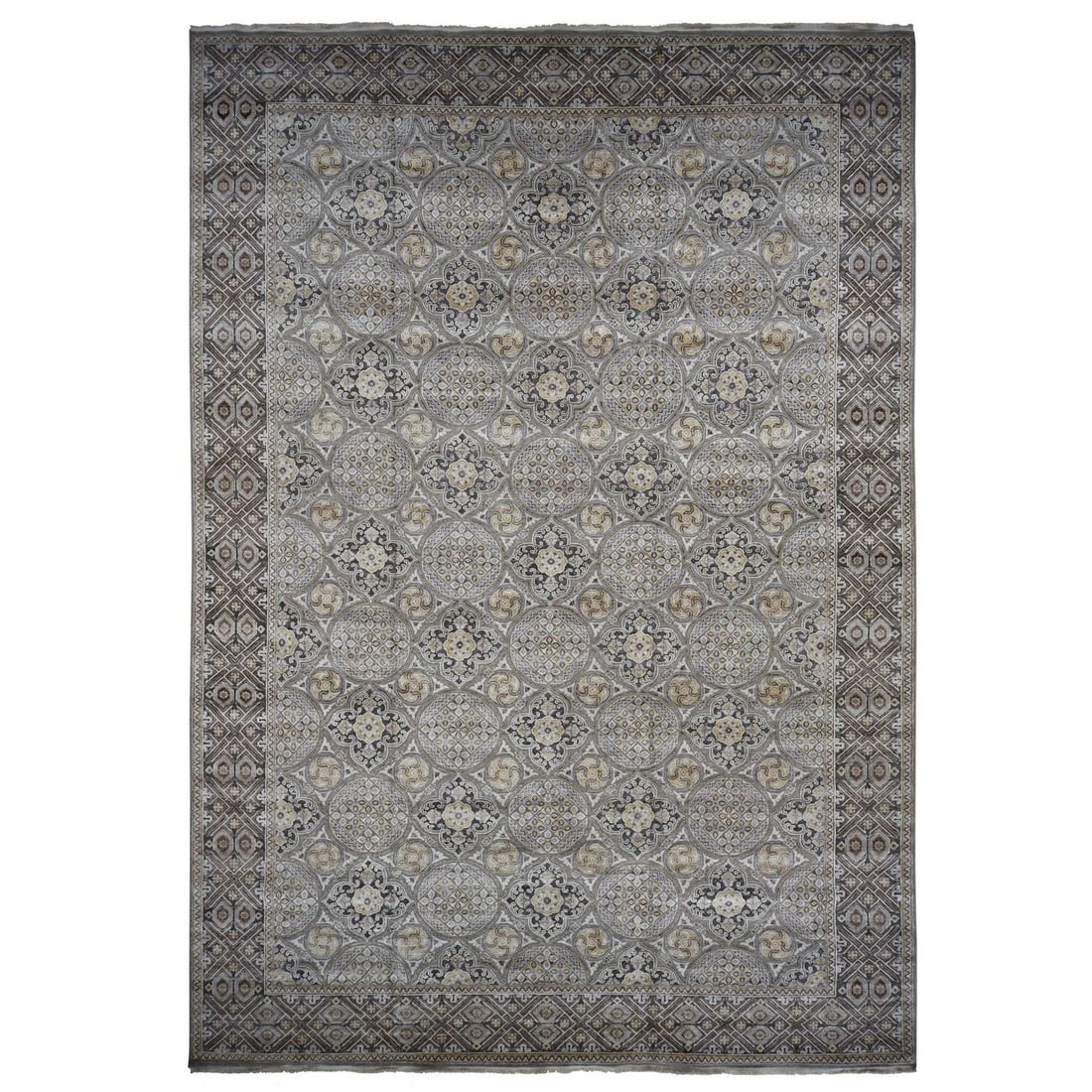 11'10"x18'6" Gray Mughal Design Wool and Silk Hand Knotted Oversized Rug (1 of 11)