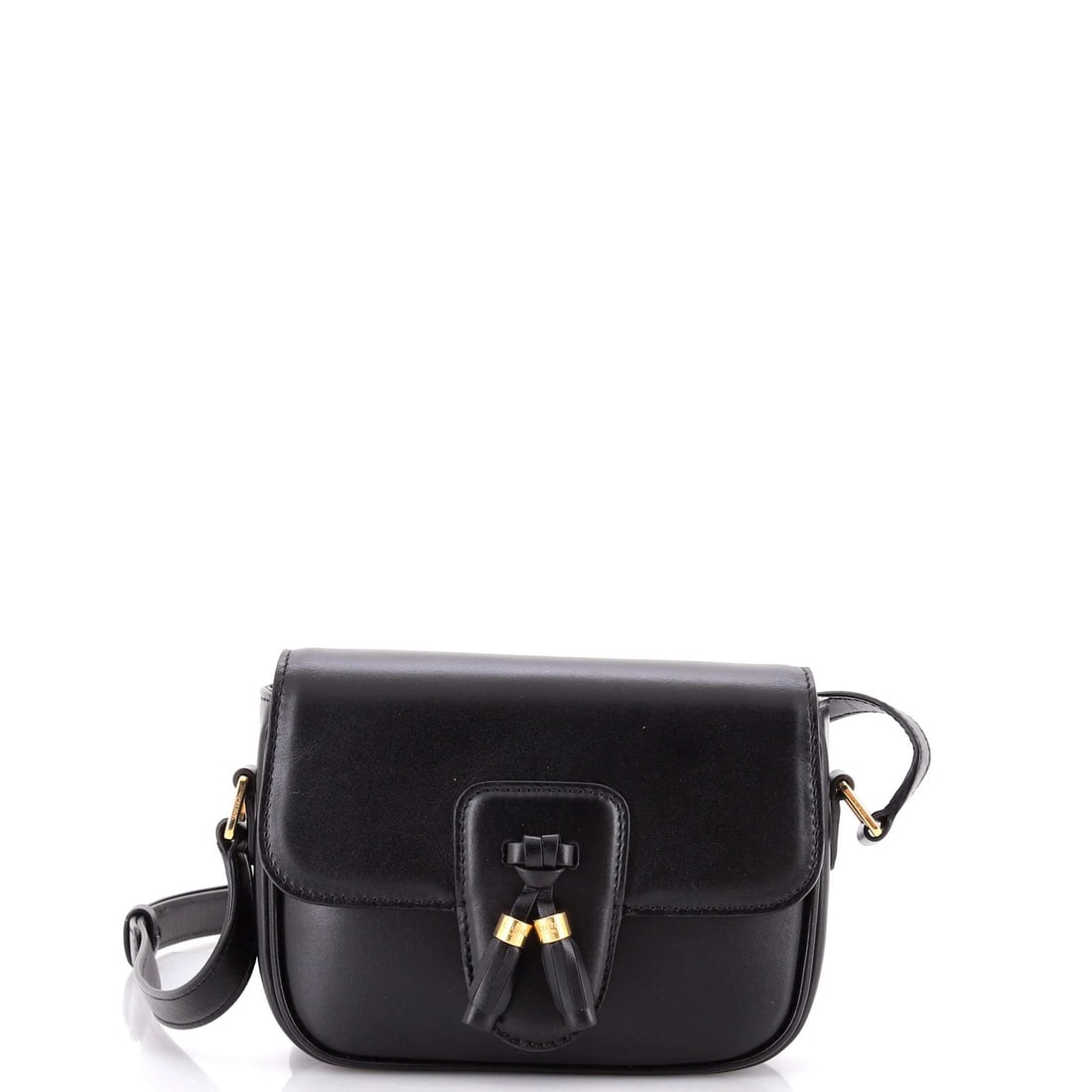 Celine Tassels Bag Leather Mini: Celine Tassels Bag Leather Mini Black leather mini cross body bag with gold hardware, featuring tassels. The bag measures 4.5" height, 6.5" width, and 1.5" depth, with a strap drop of 14-18". It is