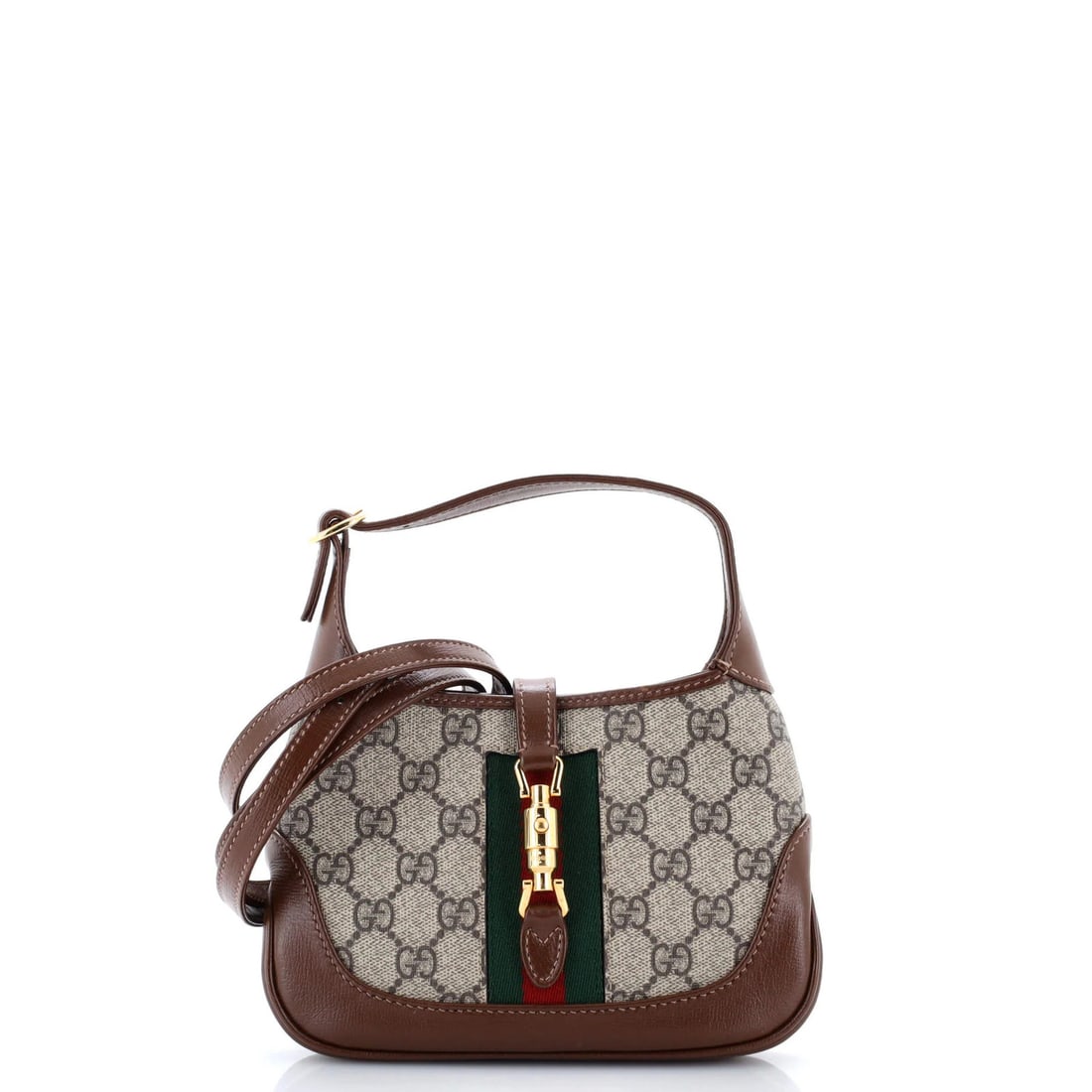 Gucci Jackie 1961 Hobo GG Coated Canvas Mini: Gucci Jackie 1961 Hobo GG Coated Canvas Mini The Gucci Jackie 1961 Hobo GG Coated Canvas Mini boasts a timeless design with its iconic brown color and signature GG pattern. This mini hobo features a