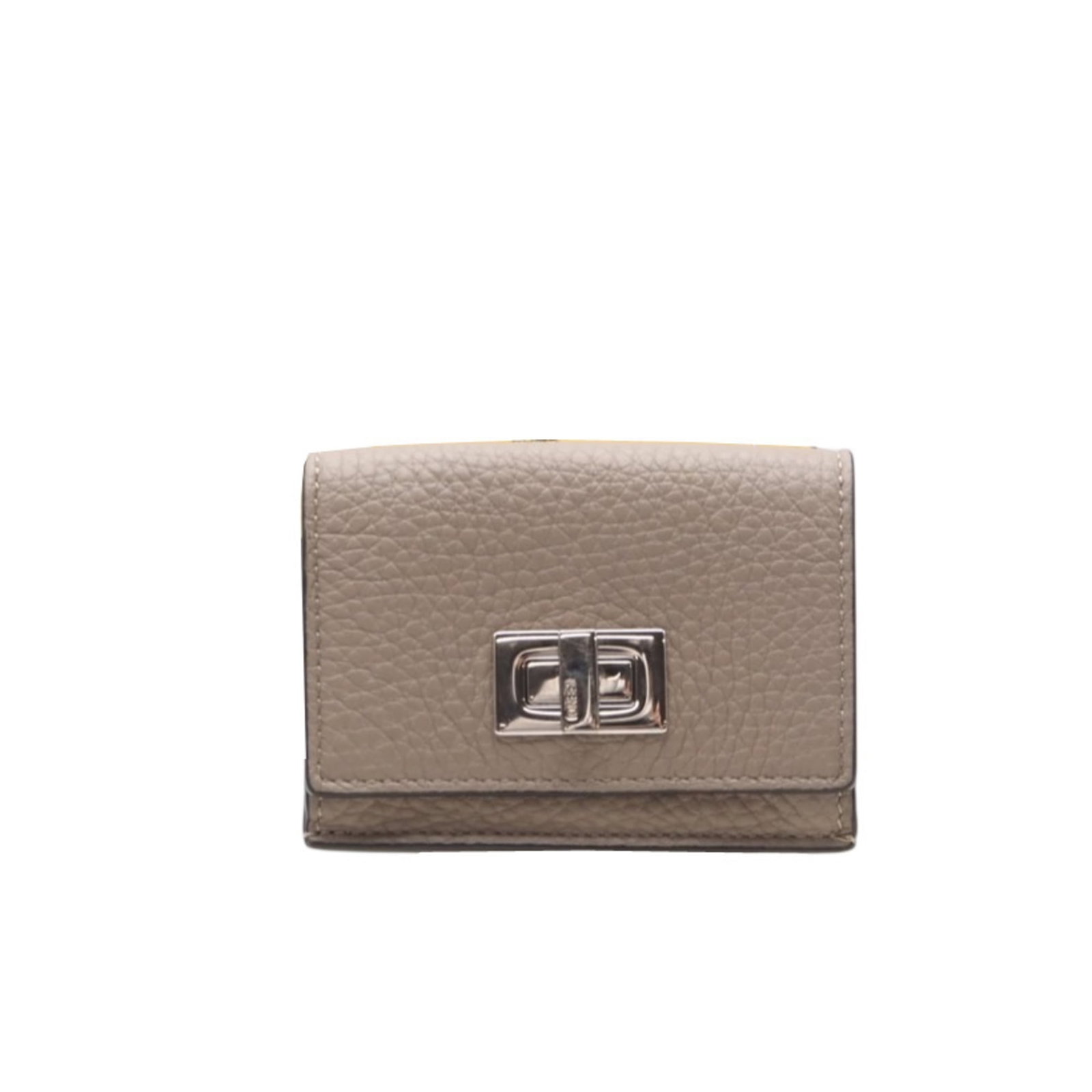 Fendi Wallet Leather Tri Fold: Fendi Wallet Leather Tri Fold The Fendi Wallet Leather Tri Fold boasts sleek, sophisticated design with its tri-fold layout and high-quality leather construction. With a subtle grayish hue and silver