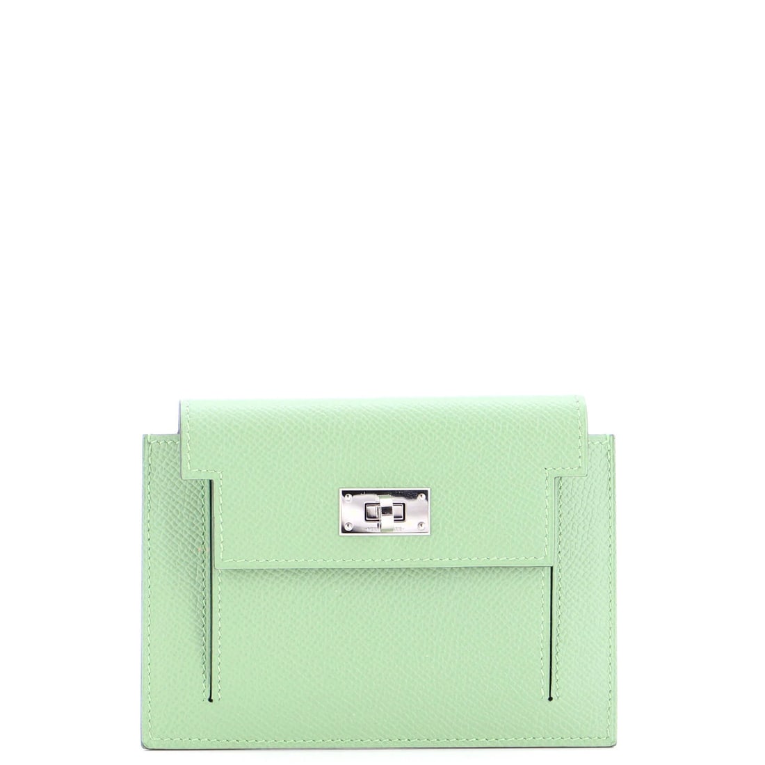 Pocket compact wallet Hermes Kelly Epsom: Pocket compact wallet Hermes Kelly Epsom Green Epsom leather Kelly Pocket Compact Wallet by Hermes, measuring 4" x 5" x 1". Minor wear on exterior and scratches on palladium hardware. Item Specifics:
