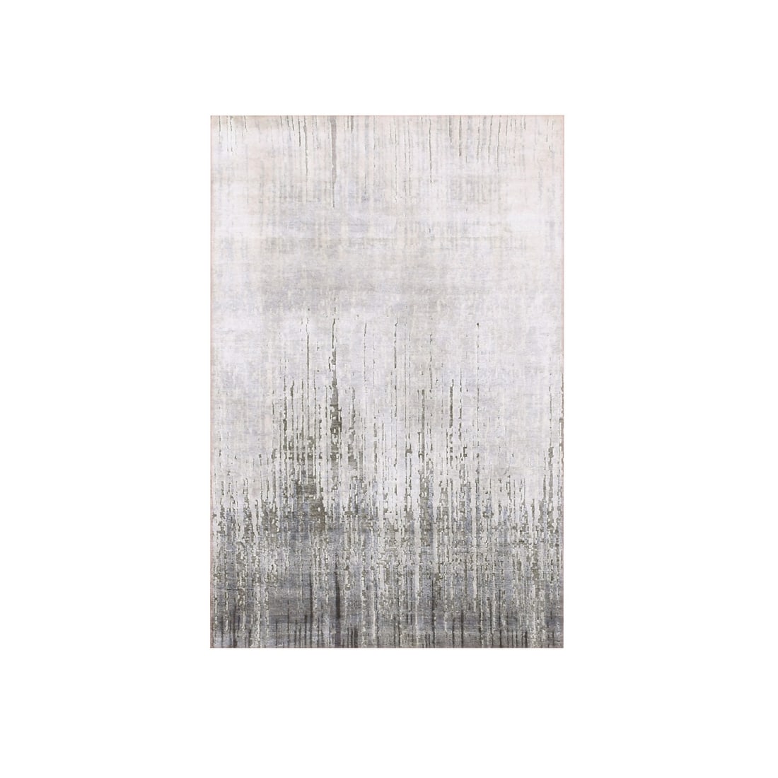 3'x5'3" Gray Modern Vertical Ombre Design Silk Wool Hand Knotted Rug: 3'x5'3" Gray Modern Vertical Ombre Design Silk Wool Hand Knotted Rug The 3'x5'3" Gray Modern Vertical Ombre Design Silk Wool Hand Knotted Rug boasts a striking, rectangular field with a subtle gradien