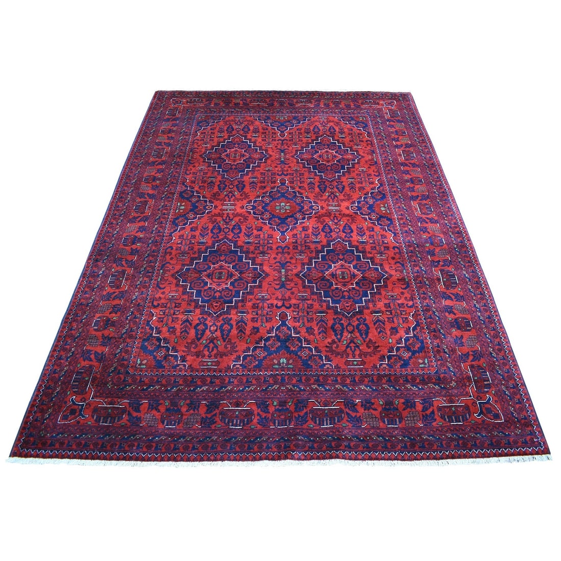 Afghan Hand Knotted Wool Pliable 5'8" Geometric Design X7'7" Khamyab Rug (1 of 6)
