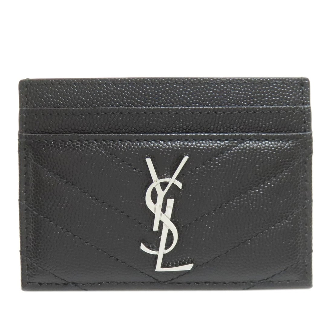 Yves Saint Laurent V Stitch Cassandra Card Case Calf: Yves Saint Laurent V Stitch Cassandra Card Case Calf Yves Saint Laurent's V Stitch Cassandra Card Case Calf in black features the iconic YSL design, showcasing the brand's signature style. Made from