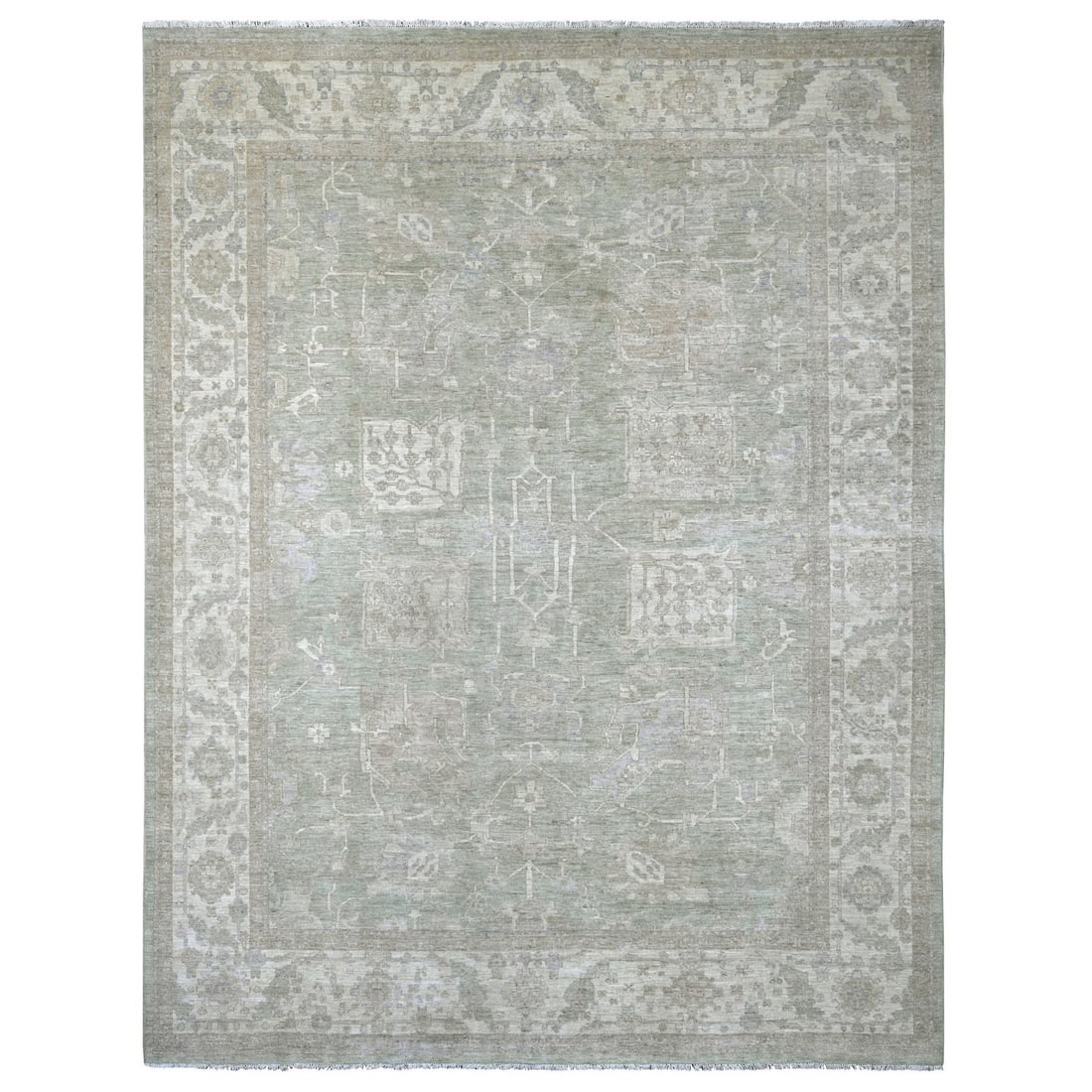 9'x11'7" Green Peshawar with All Over Design Hand Knotted Pure Wool Rug (1 of 11)