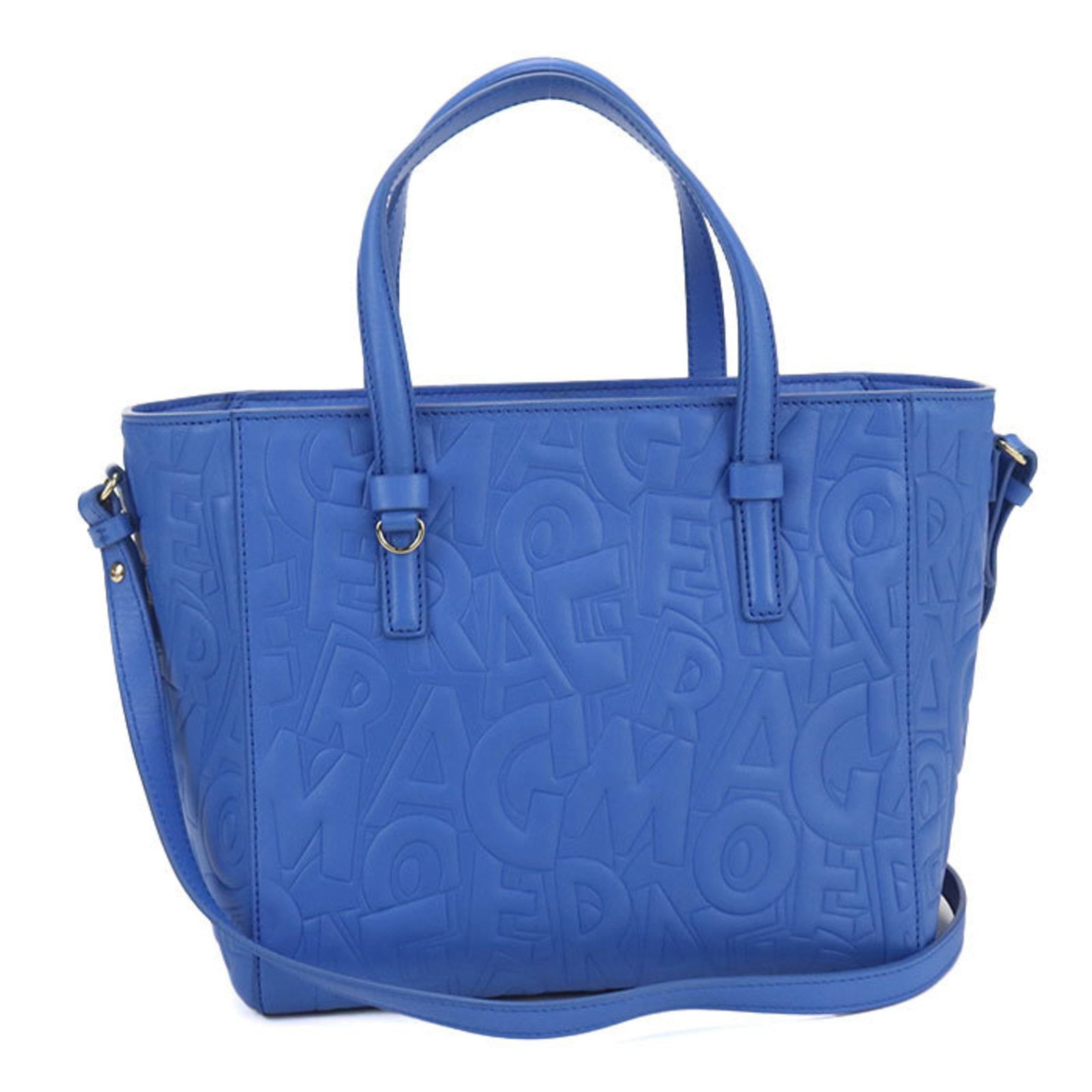 Ferragamo Salvatore Tote Leather Bag: Ferragamo Salvatore Tote Leather Bag The Salvatore Ferragamo tote bag boasts a stunning blue calfskin exterior, perfectly complemented by an open inner pocket and one additional open pocket. Measuring
