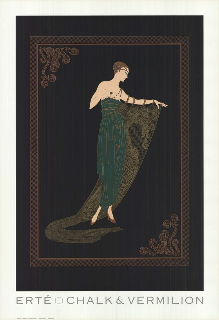 ERTE Emerald Night 38" x 26" Poster 1992 Art Deco Black Green Brown: ERTE Emerald Night 38" x 26" Poster 1992 Art Deco Black Green Brown Item Specifics: Artist: Erte Brand: Erte Country/Region Of Origin: USA Exact Year: 1992 Height: 38 Item Height: 38 Item Width: 26 St