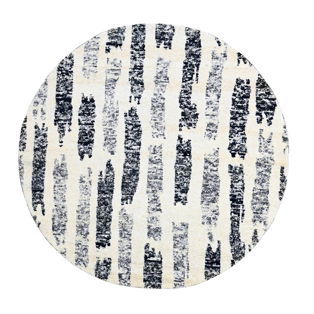 7'10"x8' Black & Ivory Wool Modern Design Hand Knotted Round Oriental Rug (1 of 8)
