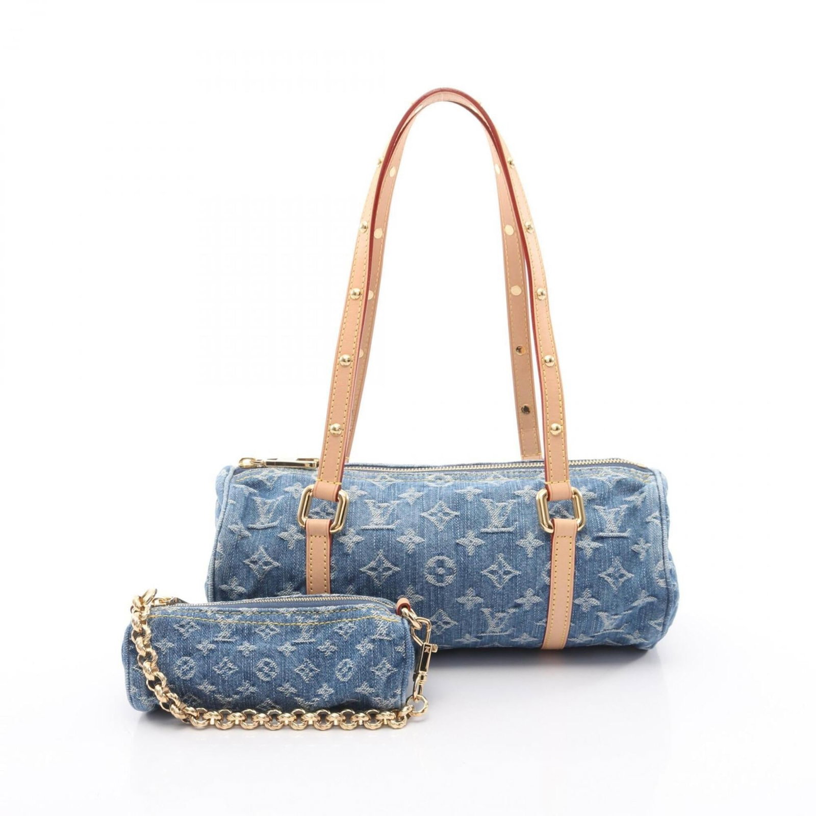 Louis Vuitton Handbag Pouch Shoulder Bag Denim Leather: Louis Vuitton Handbag Pouch Shoulder Bag Denim Leather Denim and leather come together in this Louis Vuitton shoulder bag pouch, featuring a striking blue color. The bag's denim material gives it a