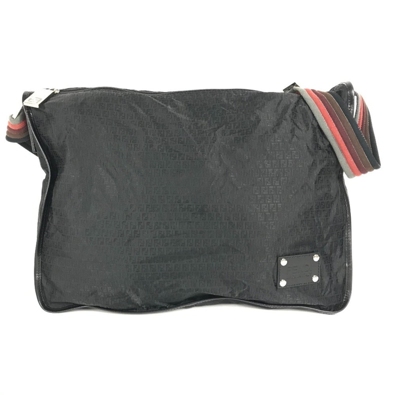 Leather Nylon Shoulder Bag By Fendi: Leather Nylon Shoulder Bag By Fendi Black Leather Nylon Shoulder Bag by Fendi, measuring 28.5cm x 41.5cm x 12.5cm, features a combination of premium leather and nylon materials in its construction.