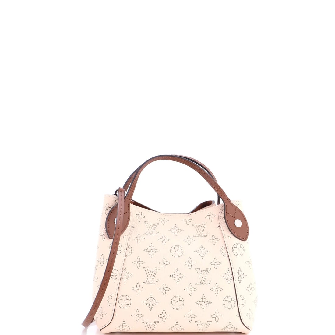 Hina Handbag Mahina Leather Louis Vuitton: Hina Handbag Mahina Leather Louis Vuitton The Hina Handbag Mahina Leather Louis Vuitton features neutral exterior color and minor creases on the leather, while its interior boasts a rich brown
