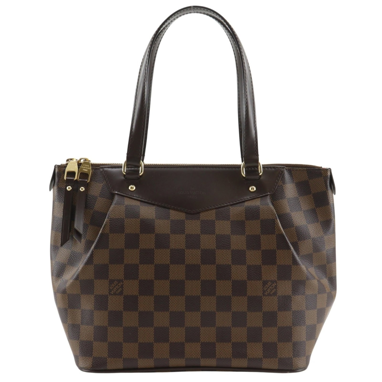 Canvas Damier Louis Vuitton Tote: Canvas Damier Louis Vuitton Tote Damier Louis Vuitton tote bag in brown Damier canvas, featuring a classic design with a few traces of usage and minor scratches. The sturdy handle drop allows for