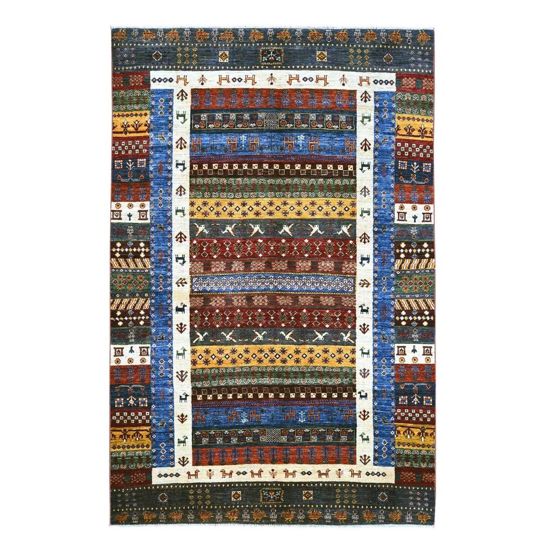 5'8"x8'10" Colorful Kashkuli Animal Figurines Hand Knotted Pure Wool Rug (1 of 6)