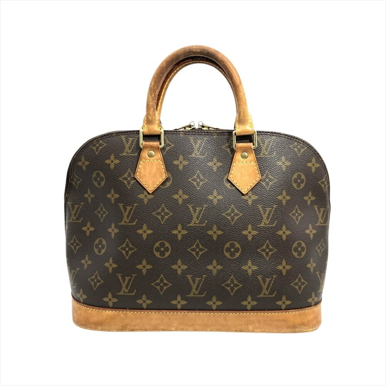Canvas monogram handbag Vuitton Louis: Canvas monogram handbag Vuitton Louis Canvas monogram handbag Vuitton Louis features a classic brown canvas design with visible signs of use, scratches and dirt. The iconic monogram pattern adds a