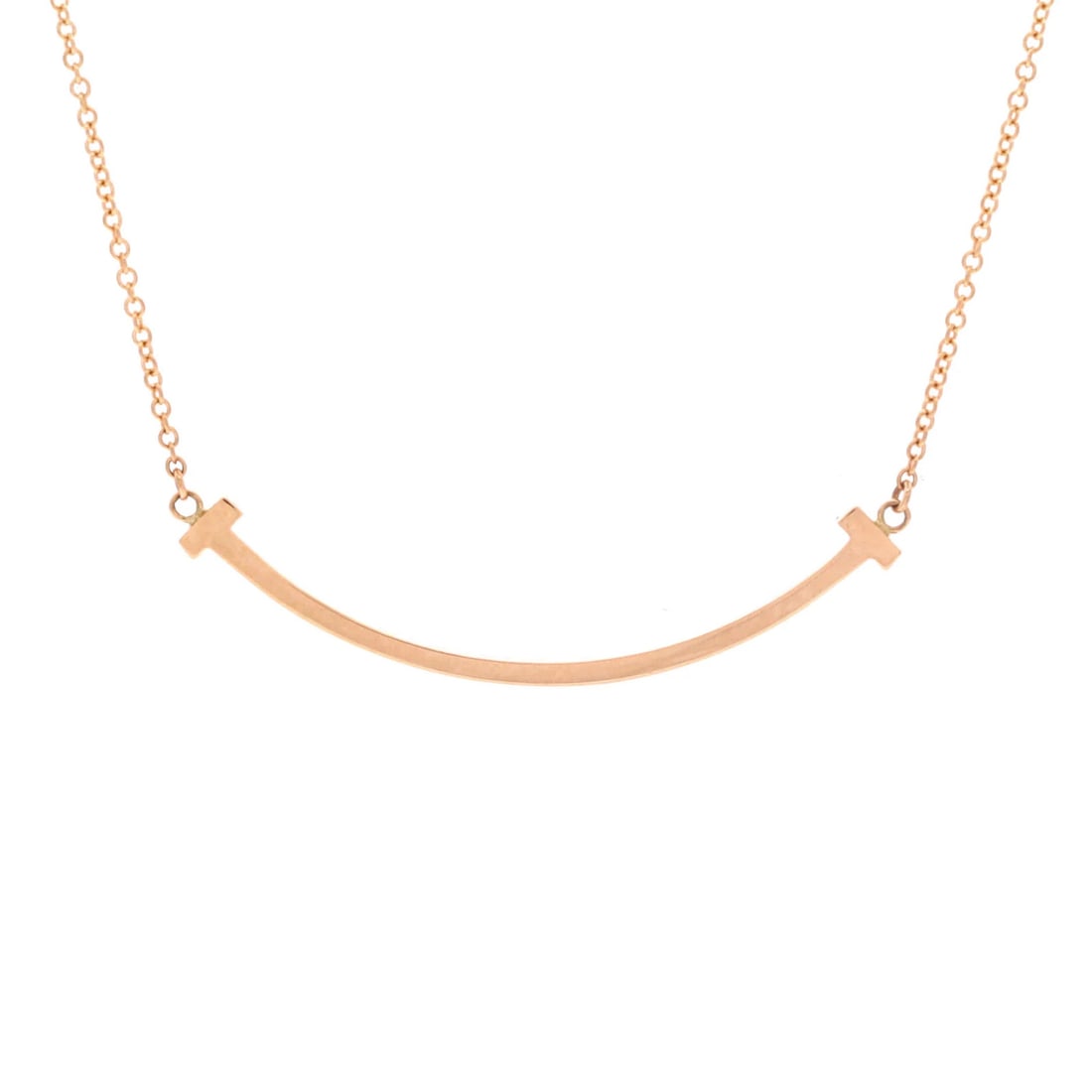 Tiffany Co T Smile Pendant Necklace 18k Rose Gold Small: Tiffany Co T Smile Pendant Necklace 18k Rose Gold Small Tiffany & Co.'s T Smile Pendant Necklace in 18k Rose Gold is a beautiful piece. Measuring 15.75-17.75 inches in length, it features a 9.50mm x