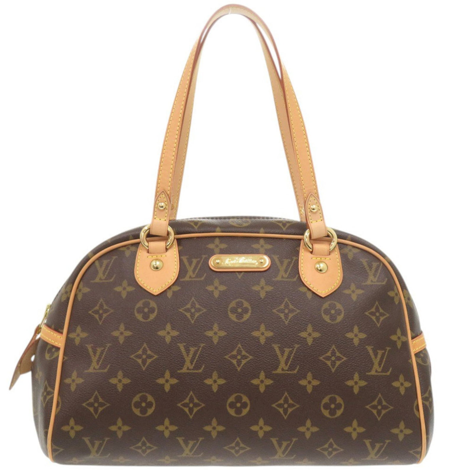 Monogram Louis Vuitton Handbag: Monogram Louis Vuitton Handbag Monogram Louis Vuitton Handbag in Brown, featuring the iconic monogram pattern. This used handbag measures 20cm x 32cm x 15cm and has a few traces of usage with some scr