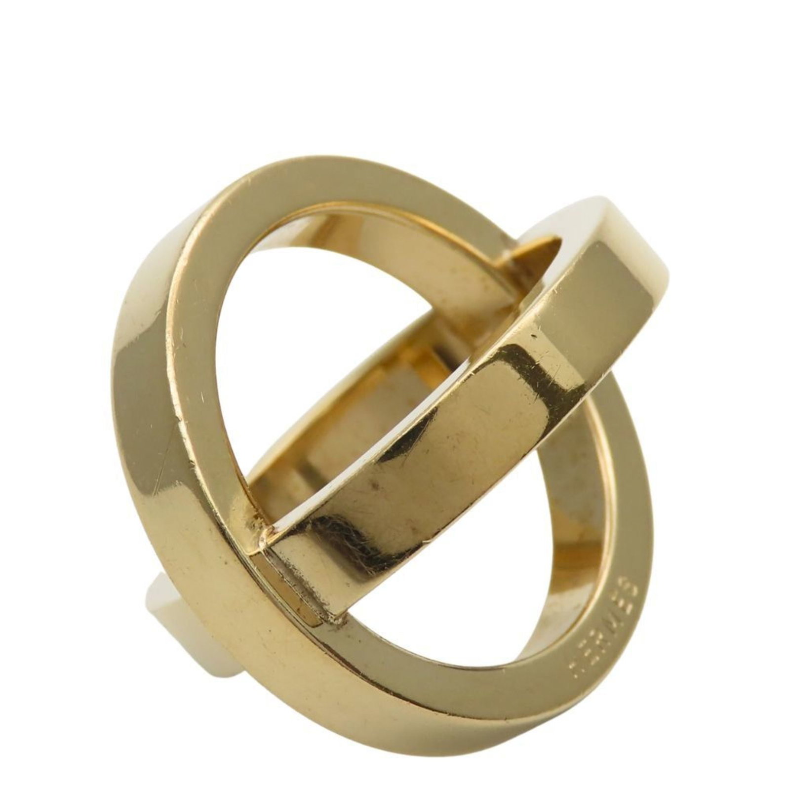 Ring Metal Scarf Hermes: Ring Metal Scarf Hermes Gold Metal Ring Scarf from Hermes, featuring a metal construction with visible signs of usage and minor scratches. The scarf bears a signature, but its origin and authenticity