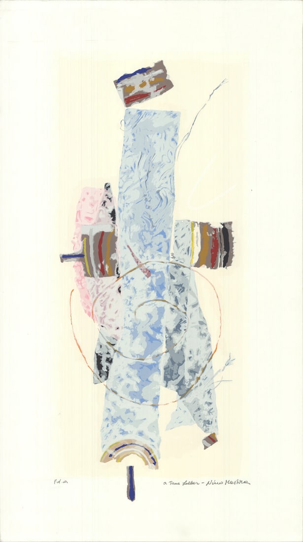 Artist Unknown Signed Blue Yellow Abstract Untitled X 16 28.75 (1 of 5)