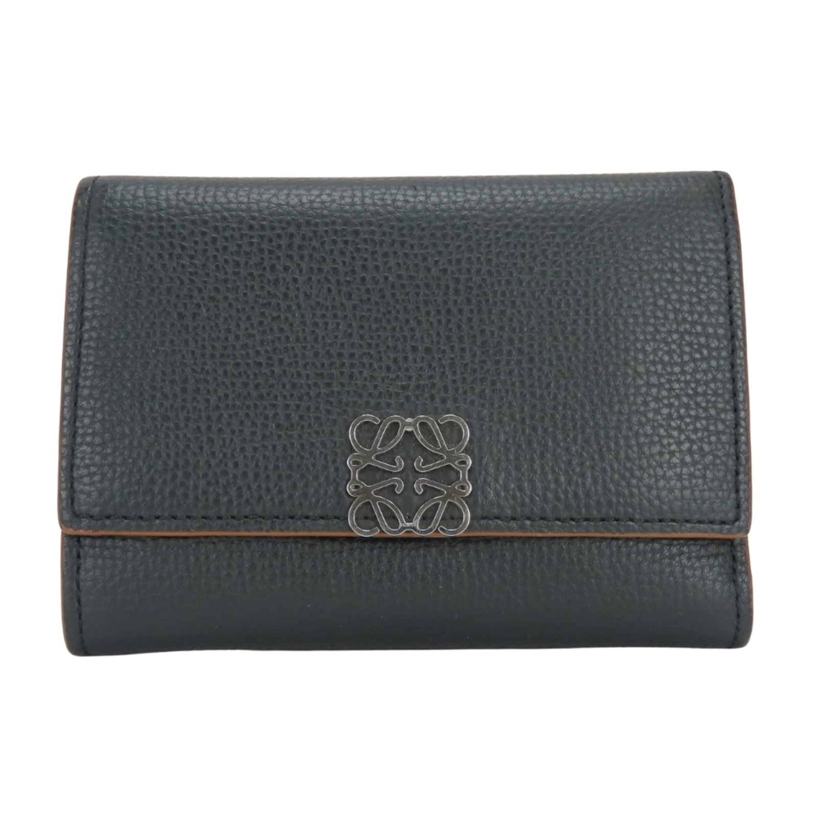 Loewe Wallet (Tri-Fold) Leather: Loewe Wallet (Tri-Fold) Leather Black and Brown Tri-Fold Leather Wallet from Loewe, featuring a sleek design with a durable leather construction. The wallet measures 8cm x 11.5cm x 2cm and weighs