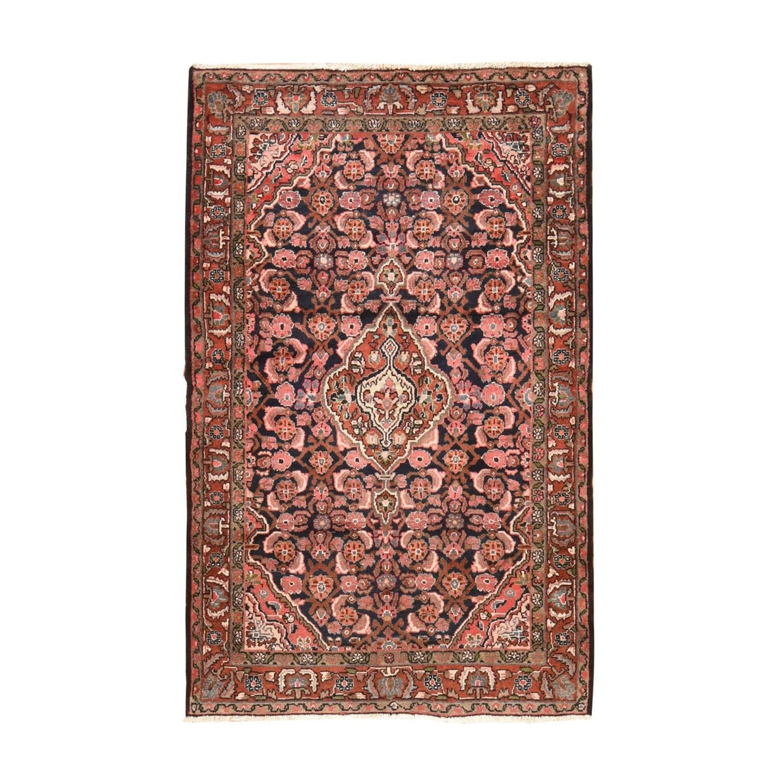 4'x6'5" Midnight Blue Vintage Zoroastrian Khamadan 100% Wool Hand Knotted: 4'x6'5" Midnight Blue Vintage Zoroastrian Khamadan 100% Wool Hand Knotted Midnight Blue Vintage Zoroastrian Khamadan Hand Knotted Wool Rug. This stunning 4'x6'5" rug features a rich, dark blue medalli