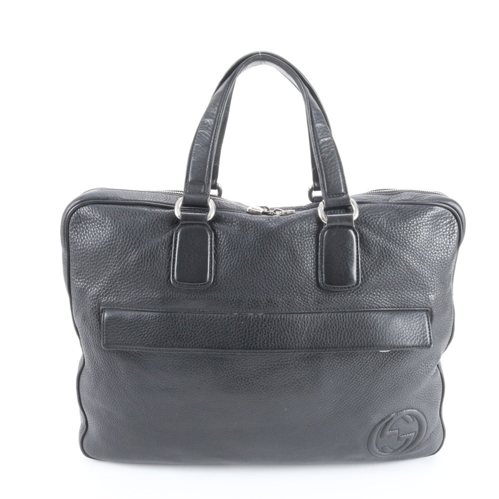 Gucci Briefcase Handbag Tote Bag Leather: Gucci Briefcase Handbag Tote Bag Leather Gucci Briefcase Handbag Tote Bag Leather - A Timeless Black Leather Tote with Distinctive Gucci Style.Traces of usage and minor scratches can be seen, but over