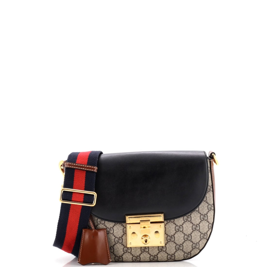 Gucci Saddle Bag Medium GG Coated Canvas Leather Padlock Shoulder (1 of 7)