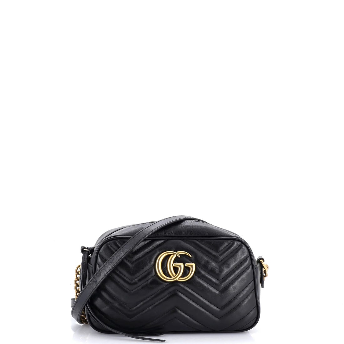 Small Matelasse Leather Bag Marmont Shoulder Gucci GG: Small Matelasse Leather Bag Marmont Shoulder Gucci GG Small Matelasse Leather Bag Marmont Shoulder Gucci GG in Black. This cross body bag features matelasse leather, aged gold hardware, and a neutral