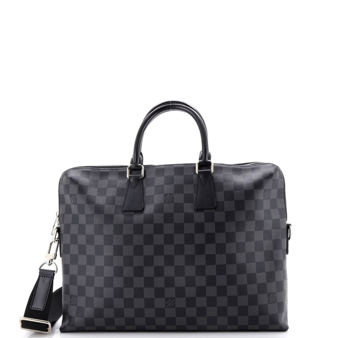 Louis Vuitton Porte Documents Jour Bag Damier Graphite: Louis Vuitton Porte Documents Jour Bag Damier Graphite Canvas-coated Damier Graphite exterior, characteristic of the iconic Louis Vuitton Porte-Documents Jour Bag style. This black briefcase features