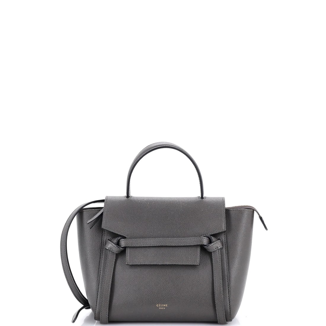 Textured Leather Nano Belt Bag Celine: Textured Leather Nano Belt Bag Celine Gray Textured Leather Nano Belt Bag Celine features a sleek, shoulder design with a textured leather exterior and suede interior. The bag measures 8" in height,