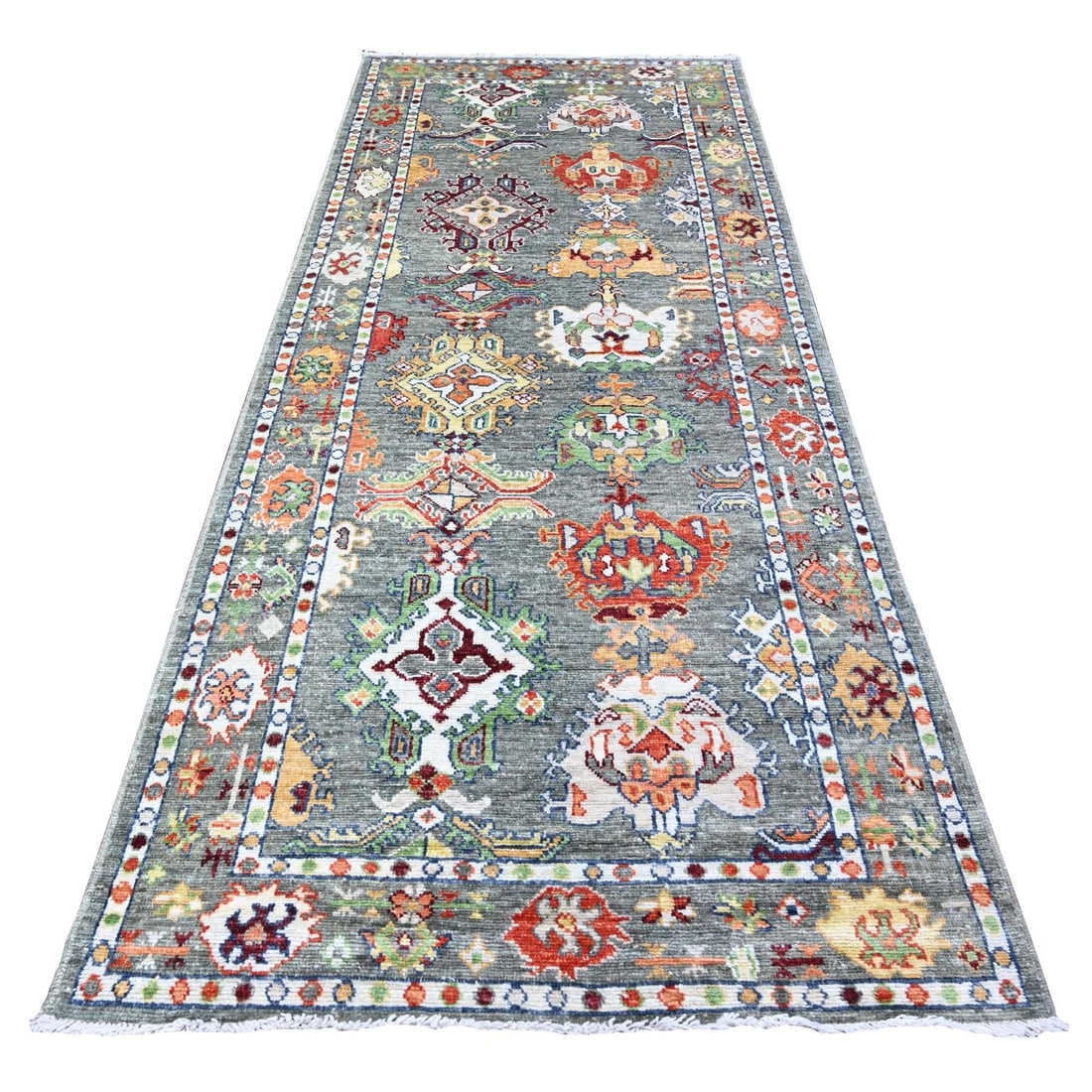 Brewster Gray Oushak Angora 4'2"x10'3" 100% Wool Oriental Wide Runner Rug (1 of 6)