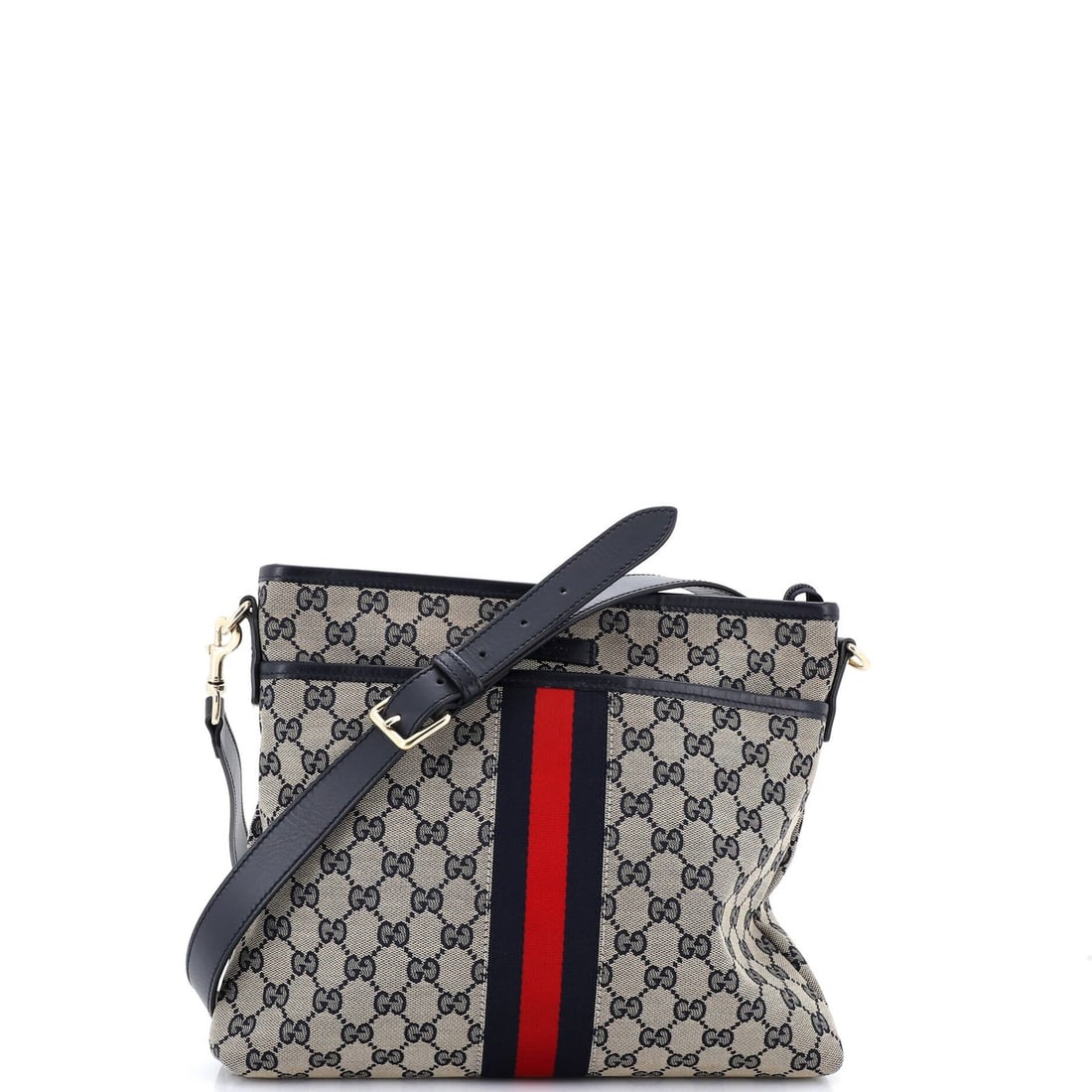 Gucci Front Pocket Web Messenger GG Canvas Small: Gucci Front Pocket Web Messenger GG Canvas Small Small Gucci Front Pocket Web Messenger Bag in Blue Canvas with Gold Hardware. Features a classic cross-body design with a front pocket and adjustable
