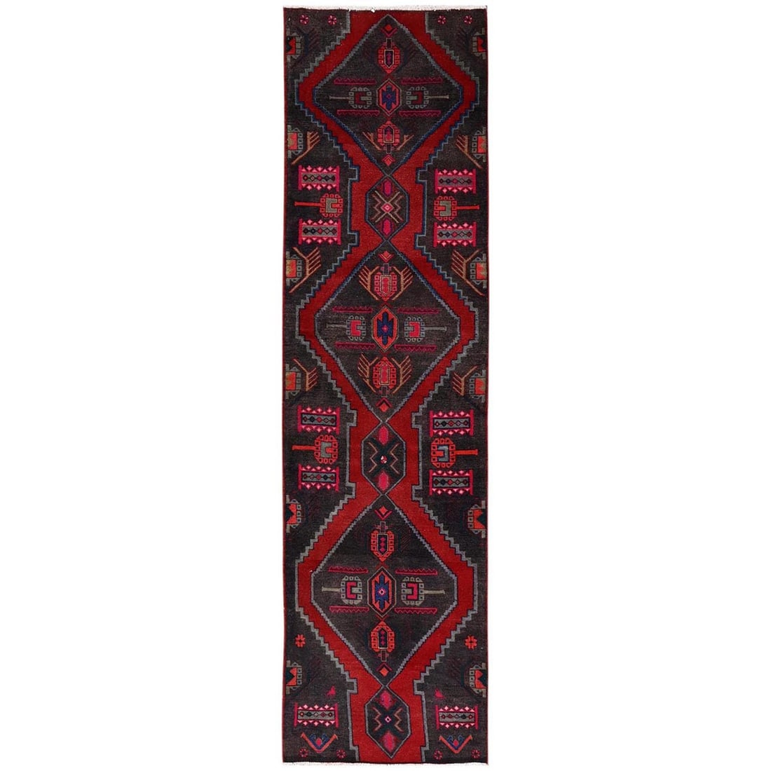 2'10"x11'1" Brown Vintage Zoroastrian Pure Wool Hand Knotted Runner Rug: 2'10"x11'1" Brown Vintage Zoroastrian Pure Wool Hand Knotted Runner Rug This stunning vintage Zoroastrian hand-knotted wool runner rug boasts intricate medallion patterns and a rich brown color,