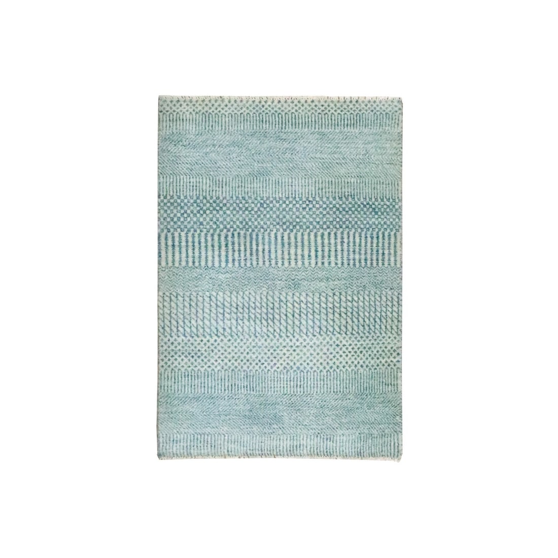 2'x3' Yonder Blue Modern Grass Design Hand Knotted Wool with Silk Mat Rug: 2'x3' Yonder Blue Modern Grass Design Hand Knotted Wool with Silk Mat Rug The Yonder Blue Modern Grass Design Hand Knotted Wool with Silk Mat Rug boasts a stunning blue hue and intricate hand-knotted