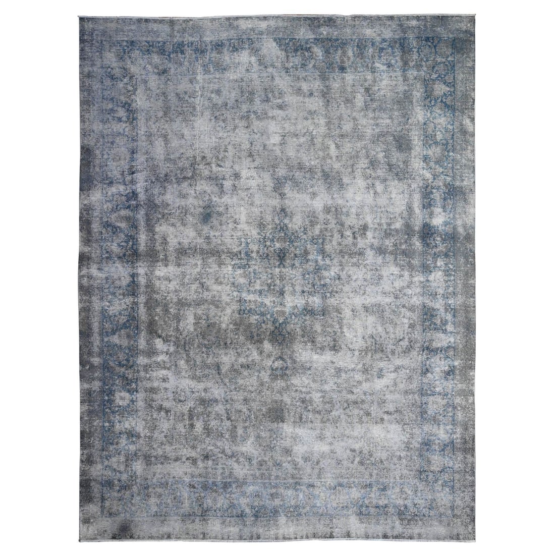 10'x13' Vintage Gray Erased Vintage Zoroastrian Karman Clean Oriental Rug: 10'x13' Vintage Gray Erased Vintage Zoroastrian Karman Clean Oriental Rug The Zoroastrian Karman Clean Oriental Rug boasts an elegant grey color and intricate hand-knotted wool design, characteristic