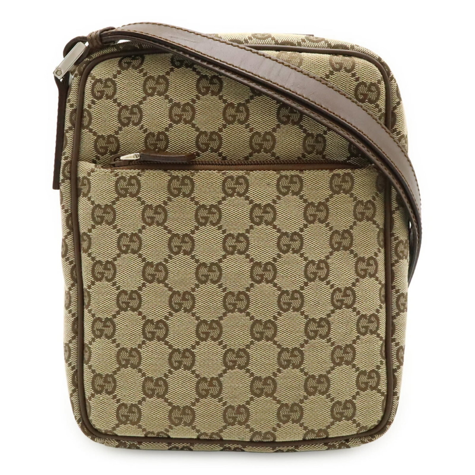 Canvas leather bag pochette shoulder Gucci GG: Canvas leather bag pochette shoulder Gucci GG Gucci GG canvas leather pochette shoulder bag in beige and dark brown, featuring a classic design with a durable canvas and leather construction. This
