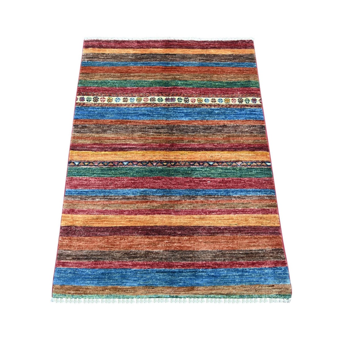 2'9"x3'10" Colorful Afghan Super Kazak Hand Knotted Wool Sample Mat Rug (1 of 6)