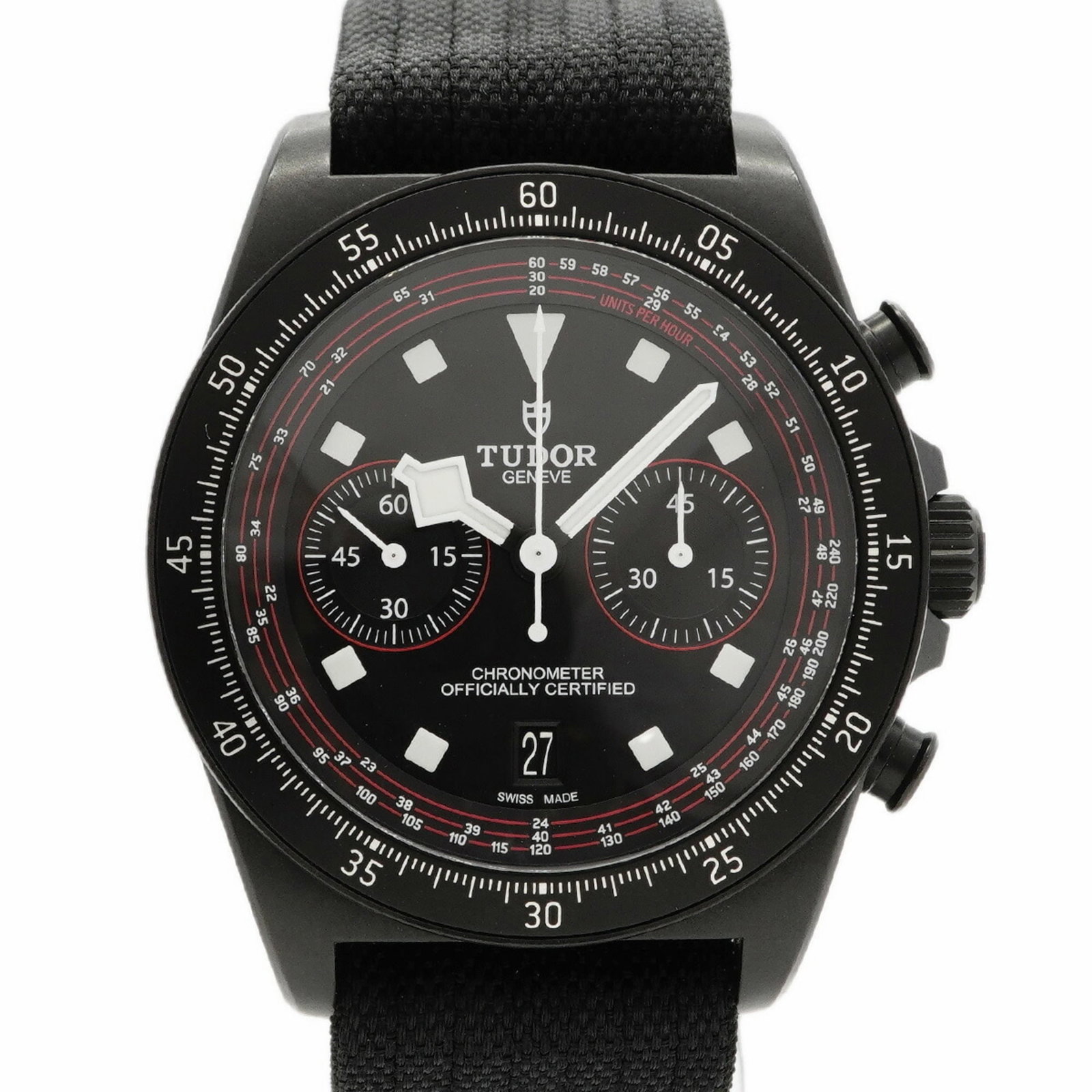 Wristwatch of Tudor: Wristwatch of Tudor The Tudor wristwatch boasts a sleek black dial and case diameter of 42.5mm, making it a stylish accessory for those who appreciate classic timepieces. With its nylon band and